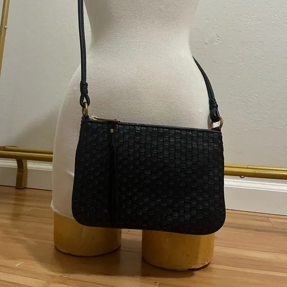 Elliot Lucca Woven Leather Black Crossbody Bag Purse Like New - Picture 4 of 16